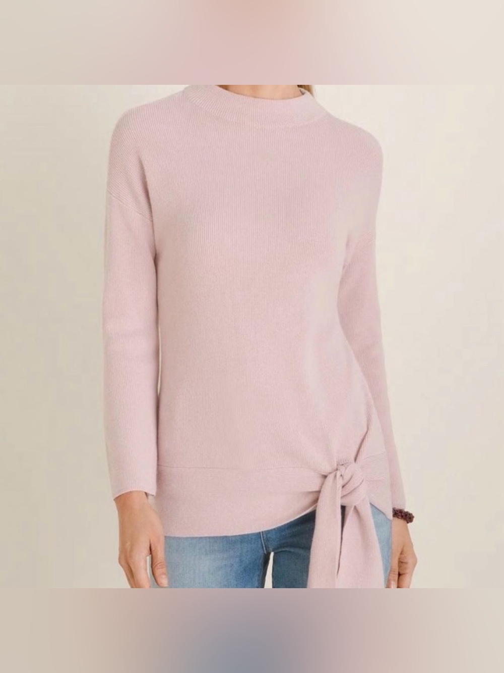 Chico’s Side Tie Pink Mock Neck Sweater Cashmere Blend - Size Large